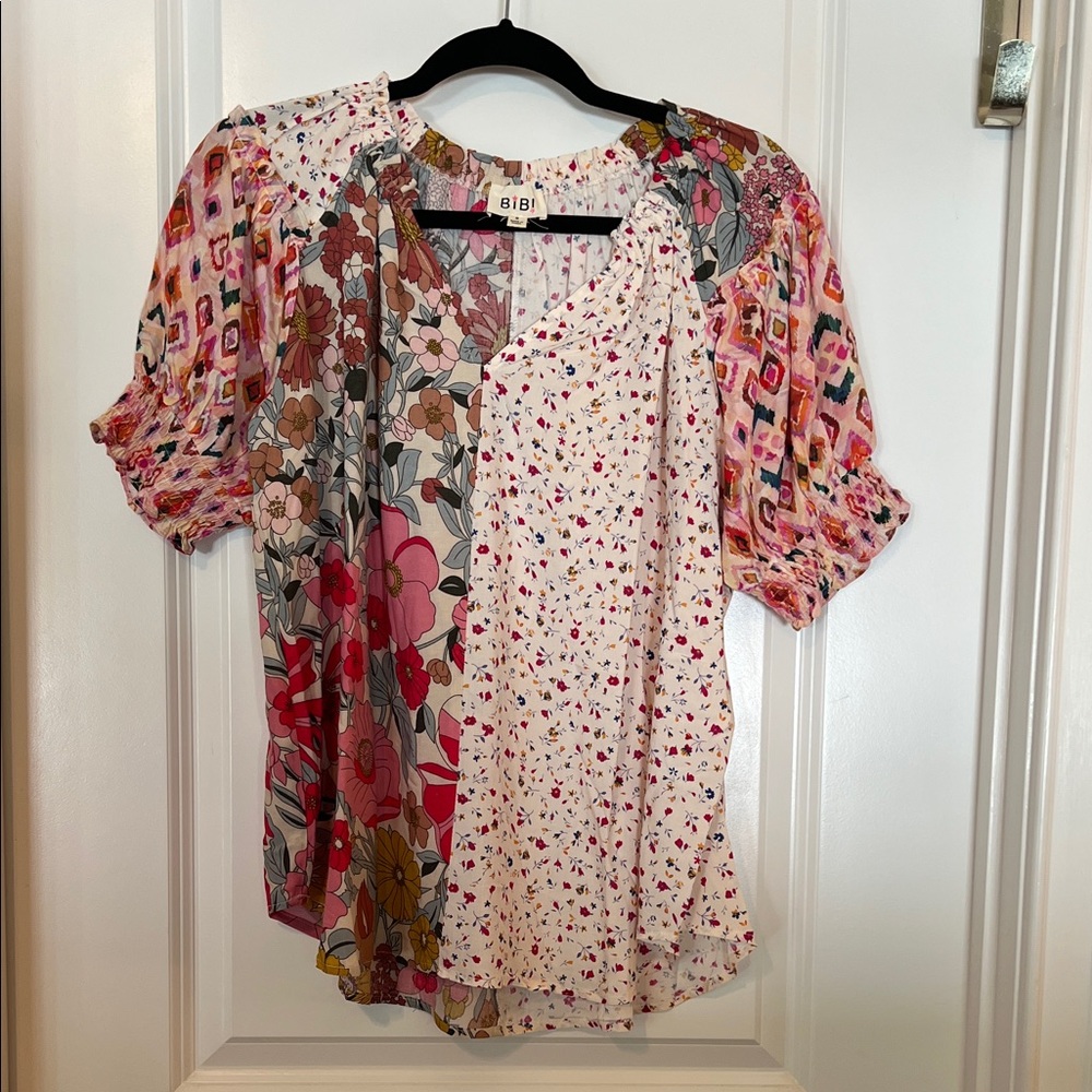 BiBi Women's Colorful Floral Patchwork Blouse Size Small NWOT